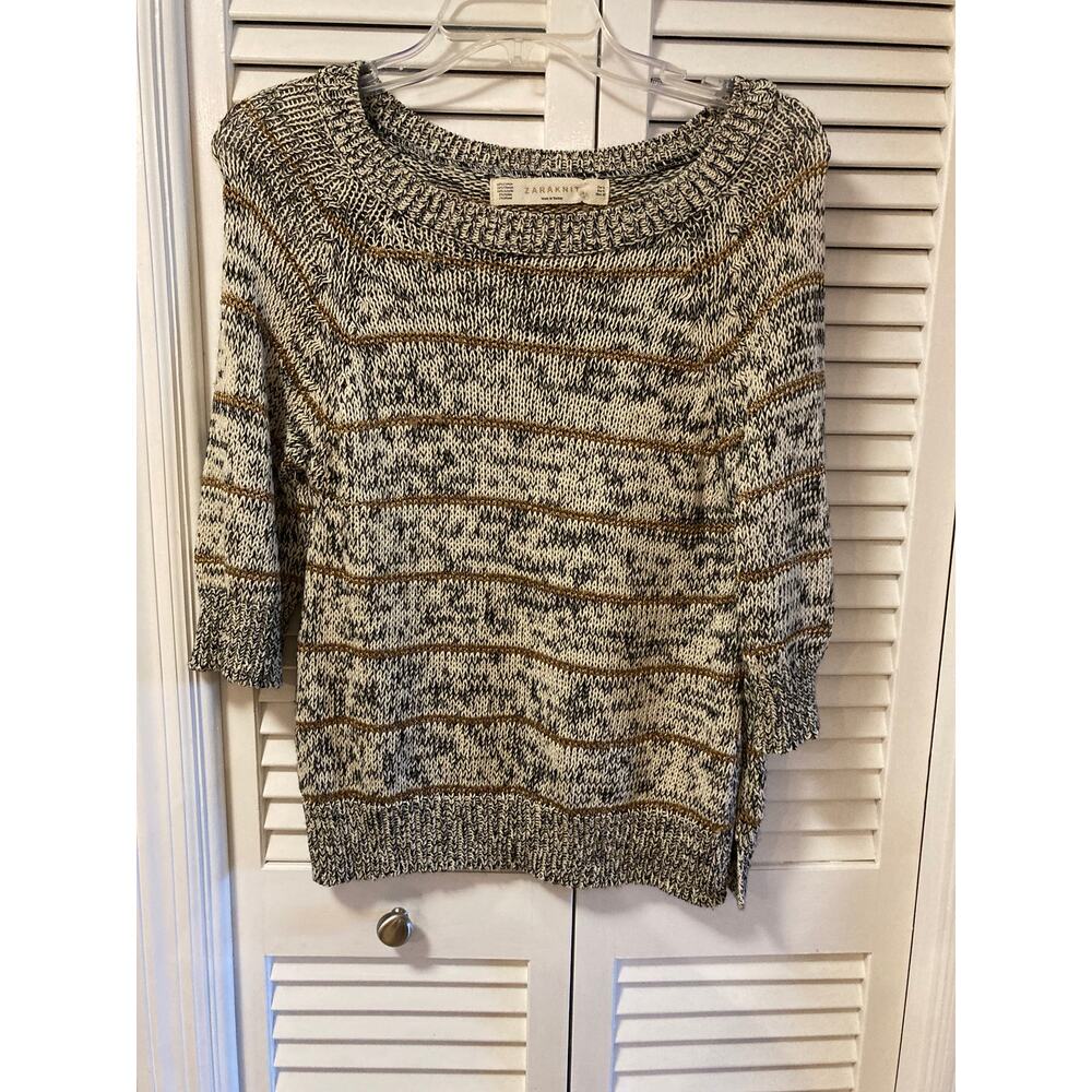 Zara Knit Black/White/Gold Sweater Sz Small